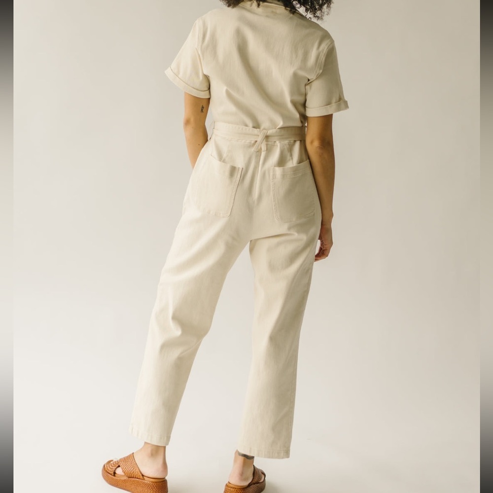 Piper and Scoot Fleming Tie Denim Jumpsuit in Natural Size Medium - Picture 2 of 2
